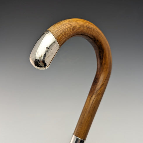 1926 British Vintage Men's Cane Sterling Silver Decoration Wood Grain Brown Shaft 92.5cm